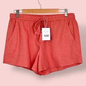 NEW Andie Swim Graciosa Shorts Linen Blend Coral Tassel Tie‎ Vacation Size Med
